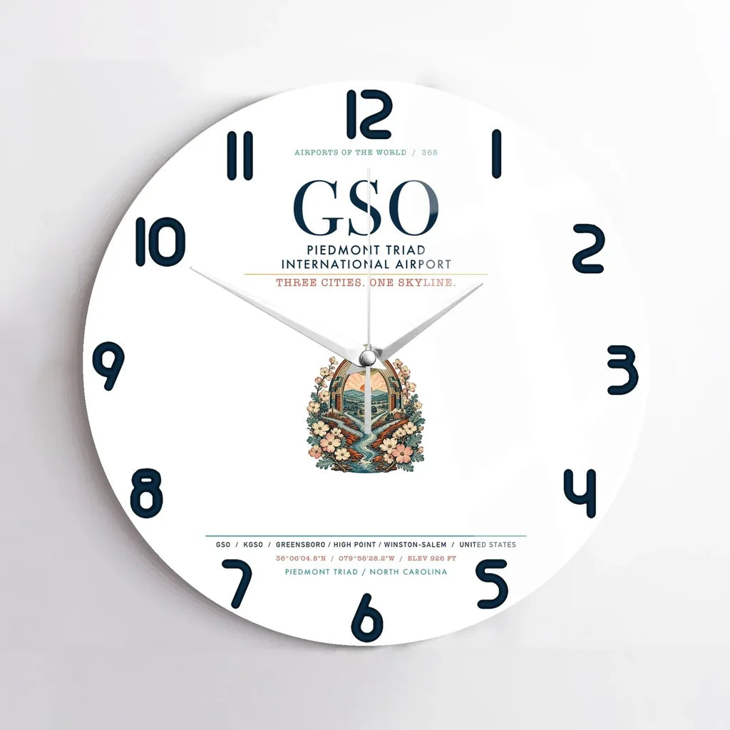 Piedmont Triad International Airport (GSO) design on white no frame wall clock