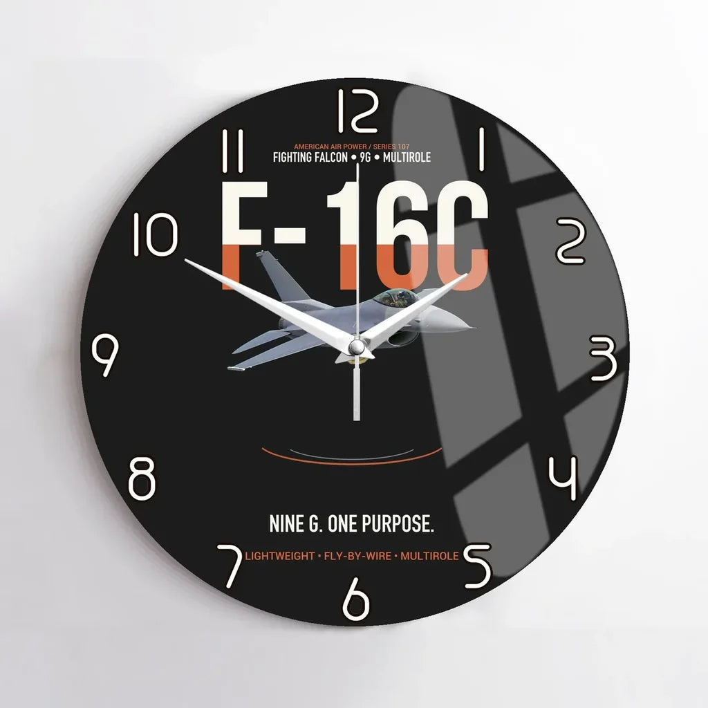 F-16C Fighting Falcon Nine G One Purpose design on black no frame wall clock