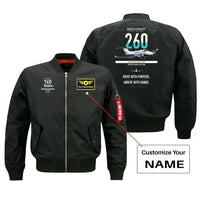 Thumbnail for Beechcraft King Air 260 design on black+name bomber jacket, double-side print