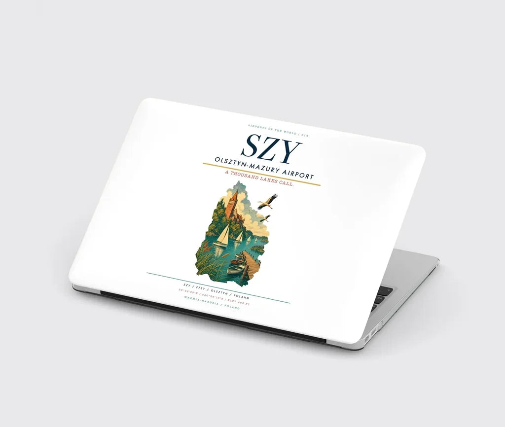 Olsztyn-Mazury Airport (SZY) design on white MacBook case