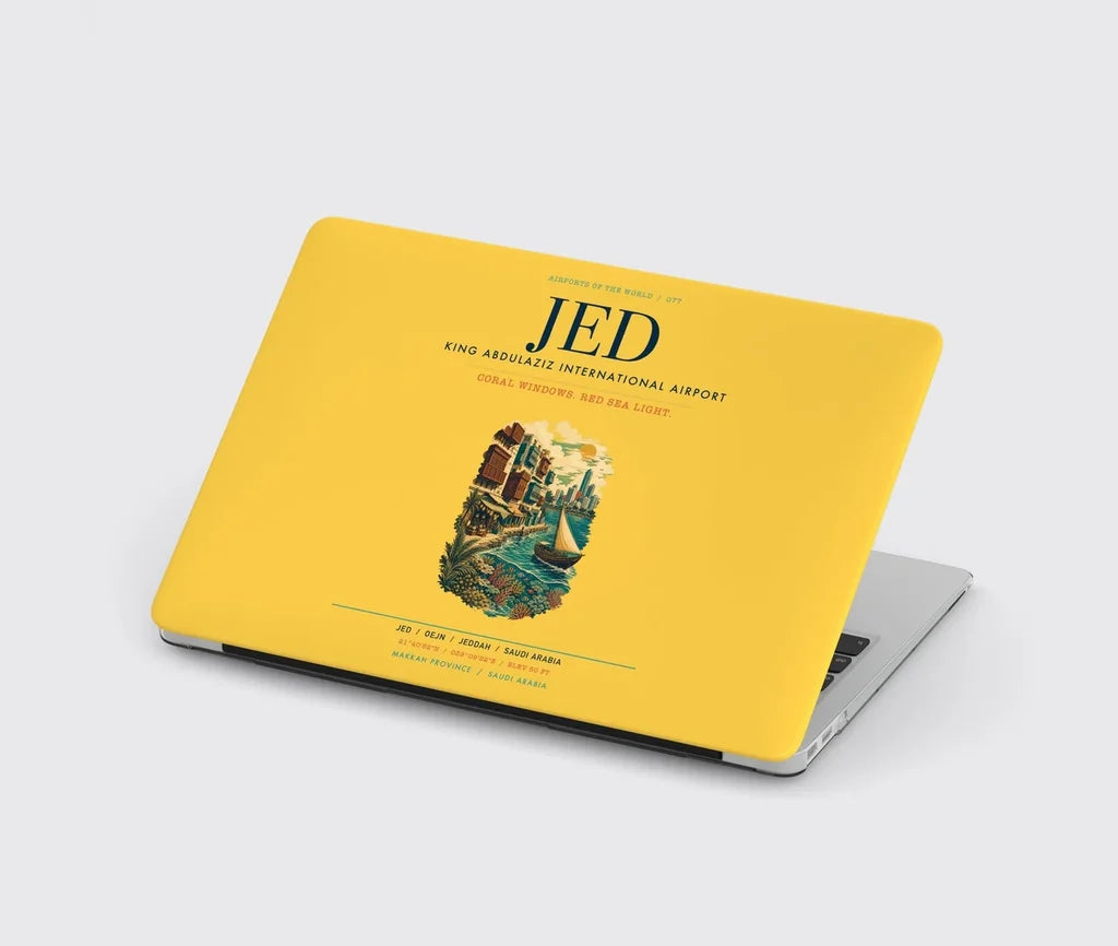 Jeddah King Abdulaziz International Airport (JED) design on yellow MacBook case