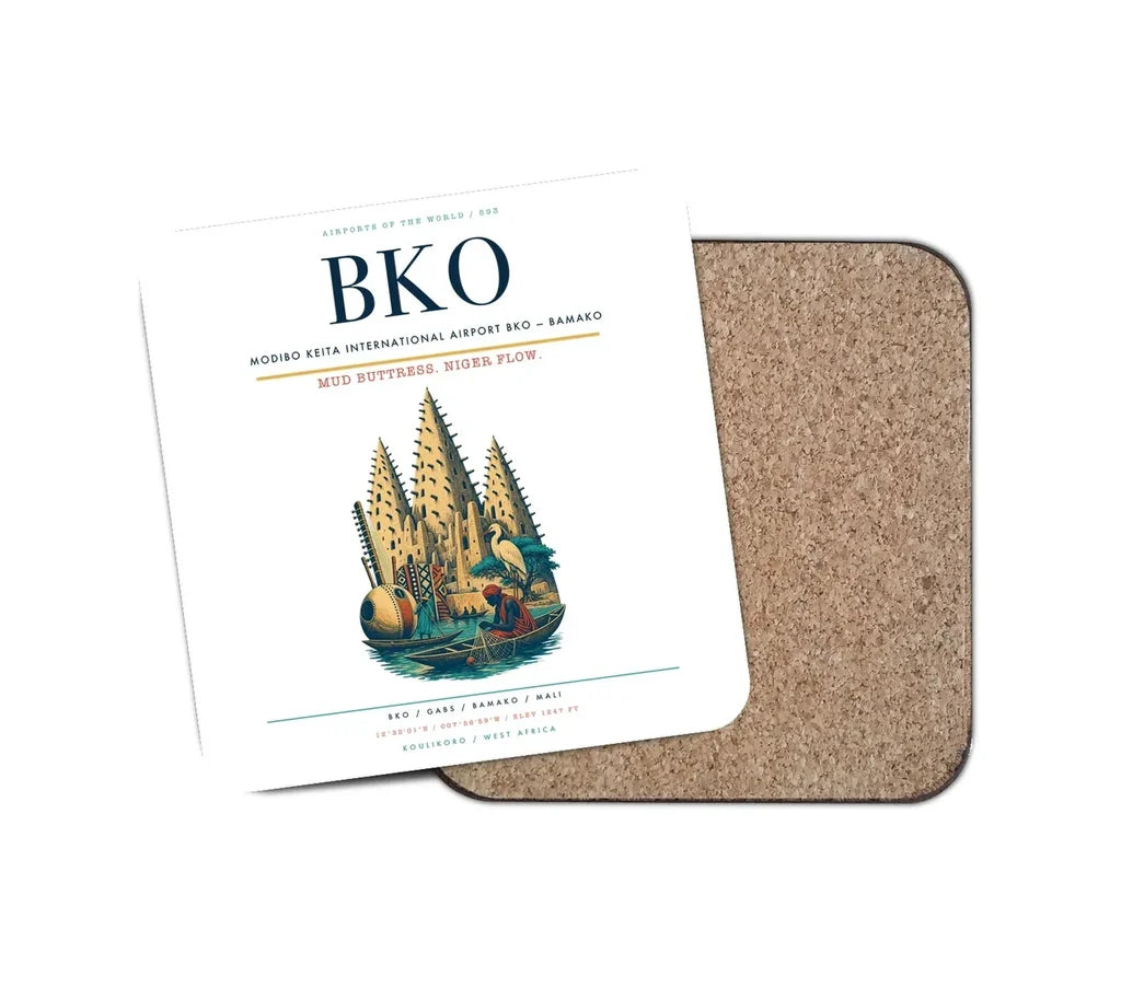 Modibo Keita International Airport (BKO) design on white 1 piece coaster
