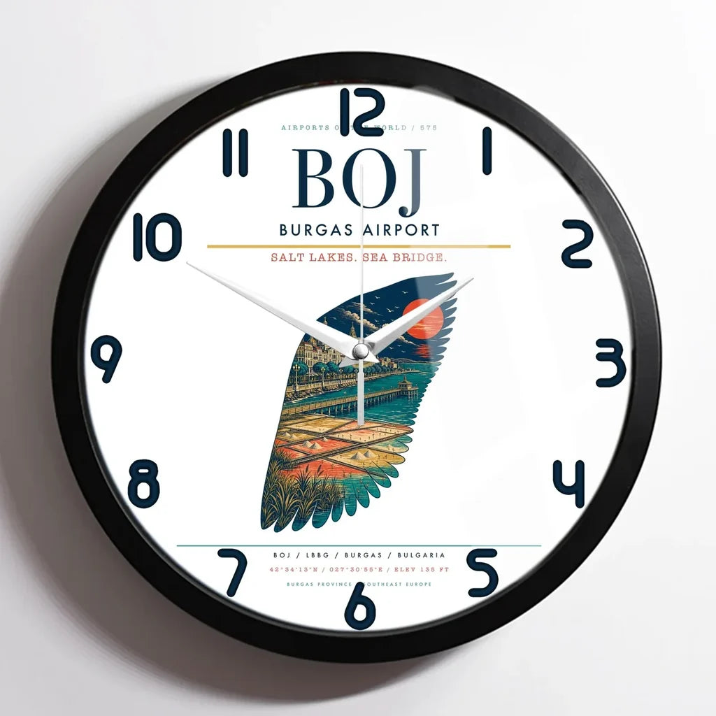 Burgas Airport BOJ Wall-Clock Framed - White
