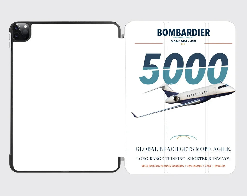 Bombardier Global 5000 design on white ipad tablet case