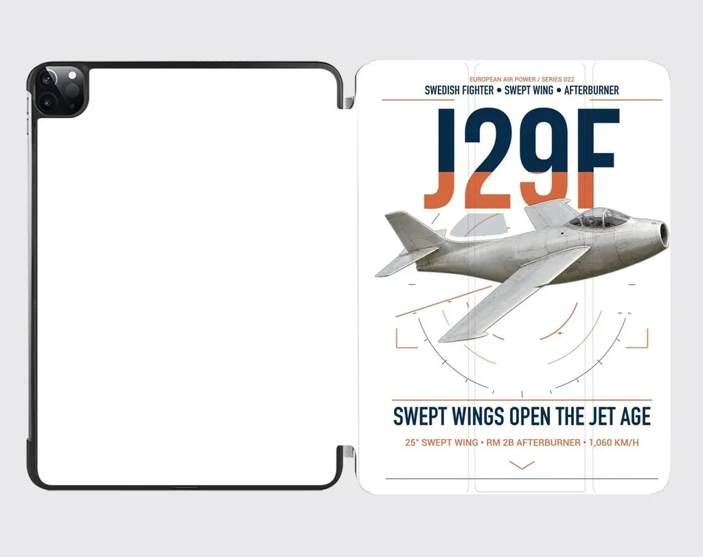 Saab J 29F Tunnan design on white ipad tablet case
