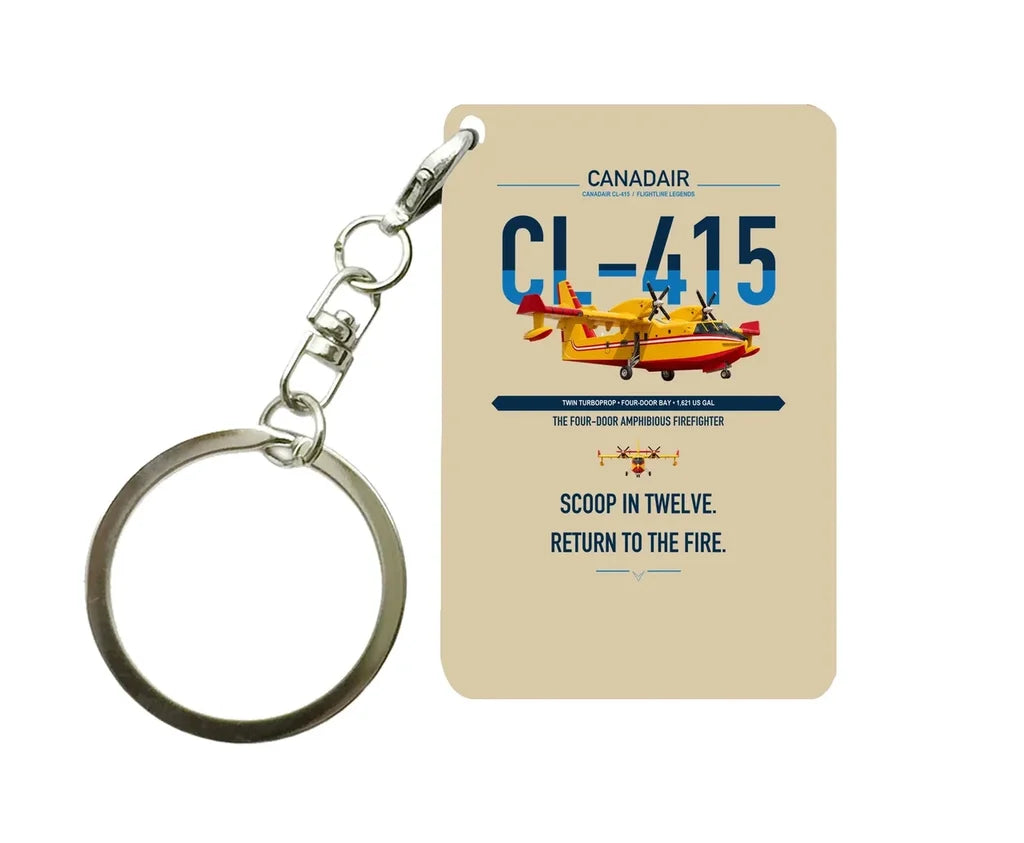Canadair CL-415 design on beige designed key chain, double-side print