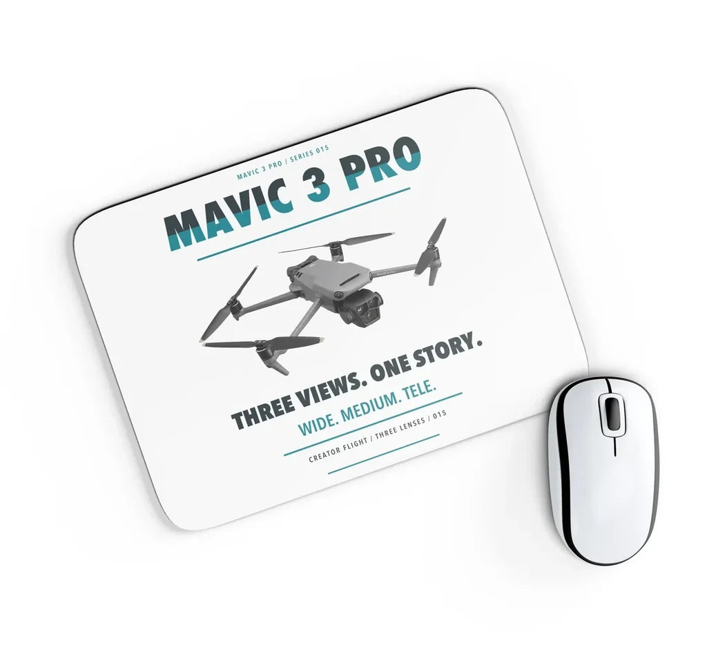 DJI Mavic 3 Pro design on white rectangle mouse pad