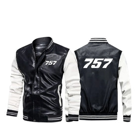 Boeing 757 Flat Text Stylish Leather Bomber Jackets