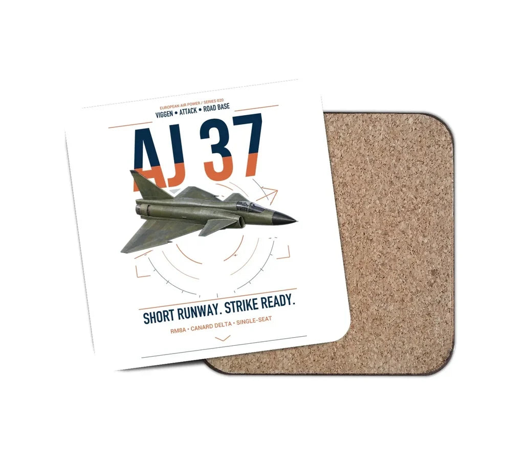 Saab AJ 37 Viggen design on white 1 piece coaster