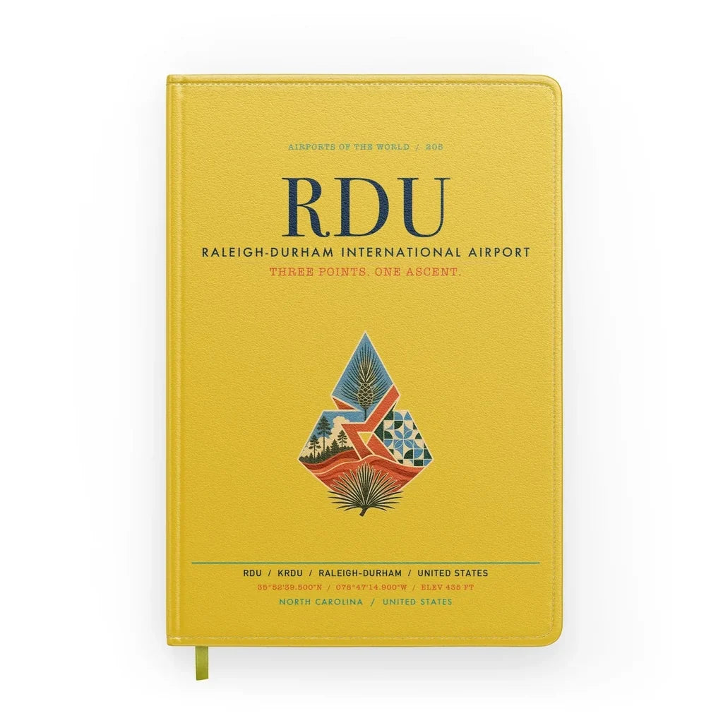 Raleigh-Durham International Airport (RDU) design on yellow notebook