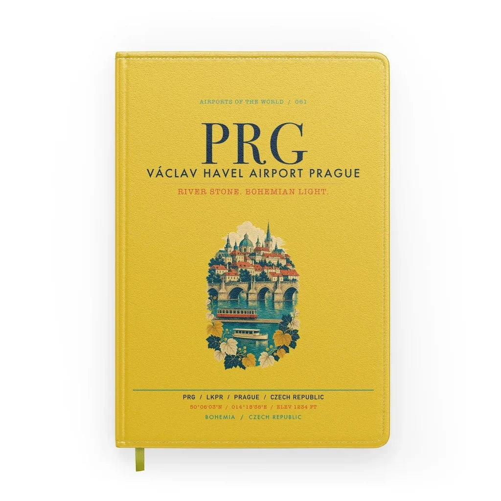 Václav Havel Airport Prague (PRG) design on yellow notebook