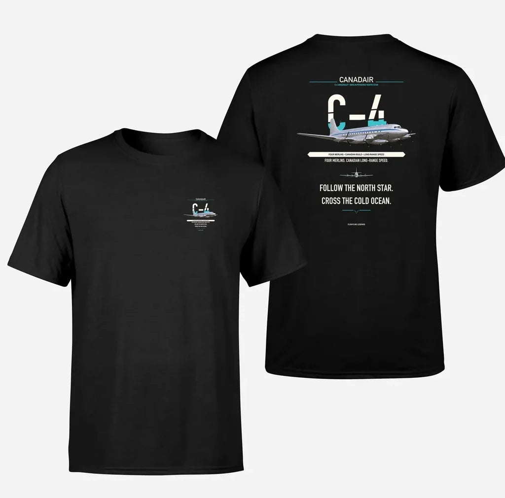 Canadair C-4 Argonaut - North Star design on black t shirt