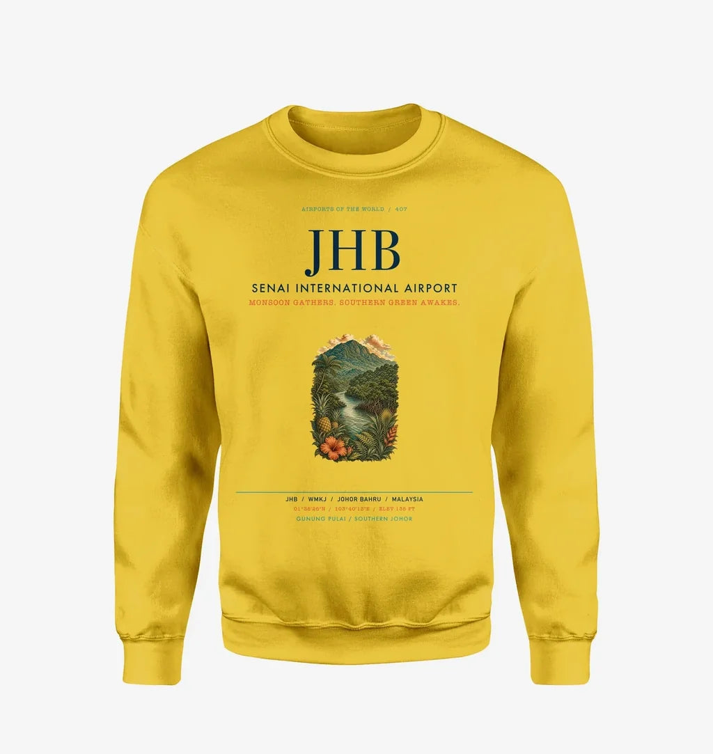 Senai International Airport Johor Bahru (JHB) design on yellow sweatshirt