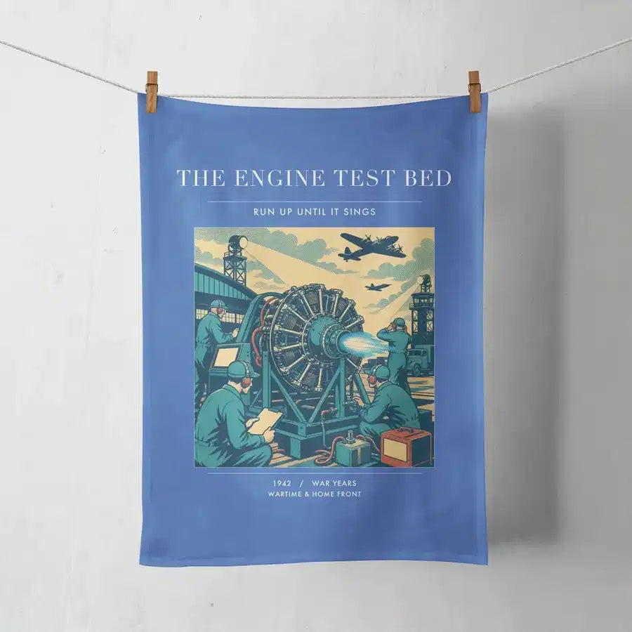 VINTAGE G4520 - The Engine Test Bed - Designed Towels design on blue