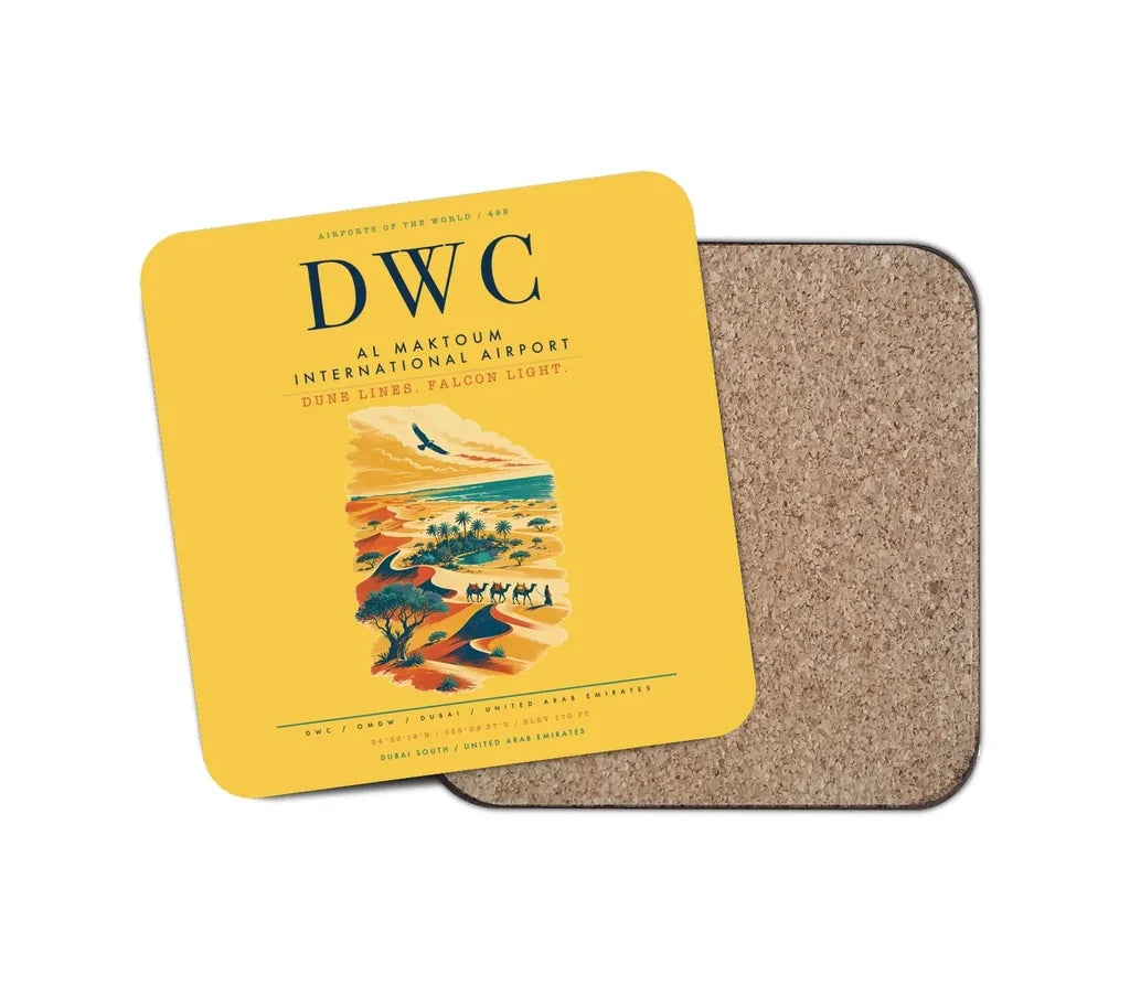 Al Maktoum International Airport (DWC) design on yellow 1 piece coaster