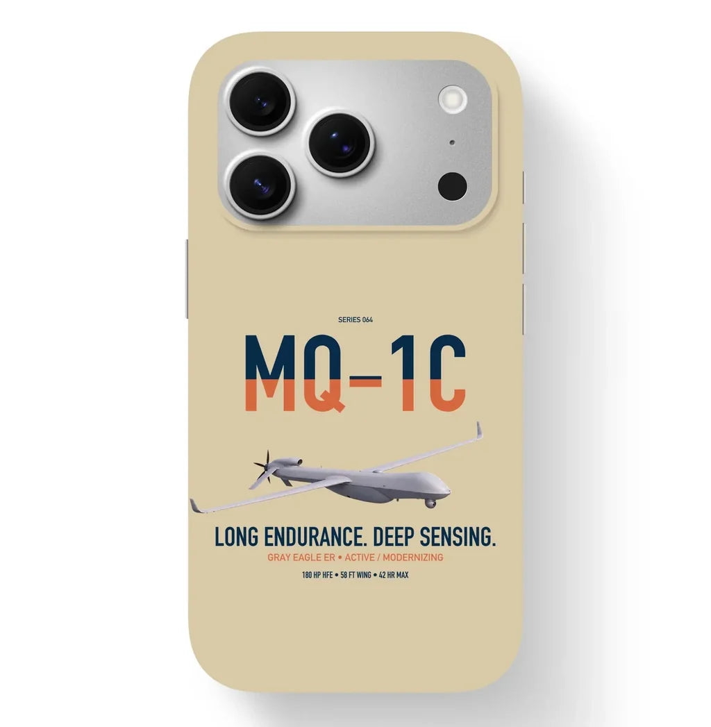 MQ-1C Gray Eagle ER design on beige magsafe iphone case, for iPhone 17 Pro