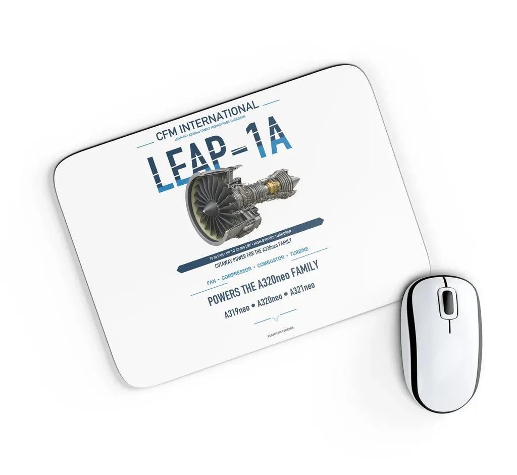 CFM LEAP-1A design on white rectangle mouse pad