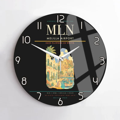 Melilla Airport (MLN) design on black no frame wall clock
