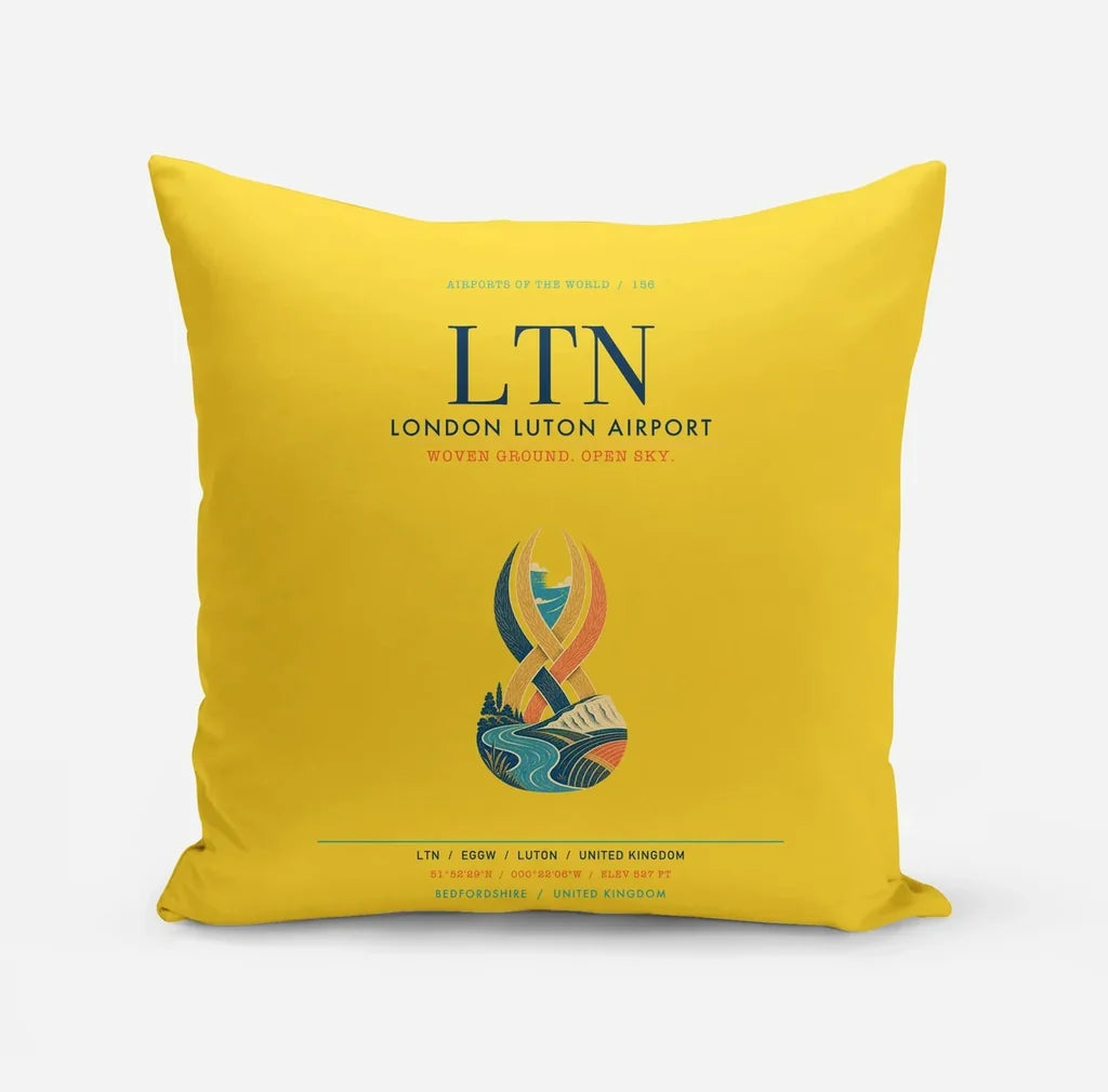 London Luton Airport (LTN) design on yellow pillow