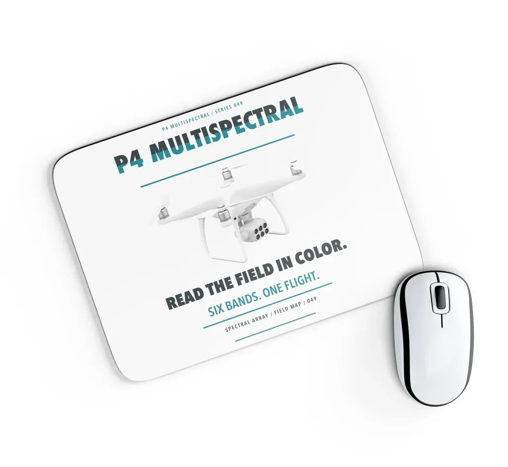 DJI P4 Multispectral design on white rectangle mouse pad
