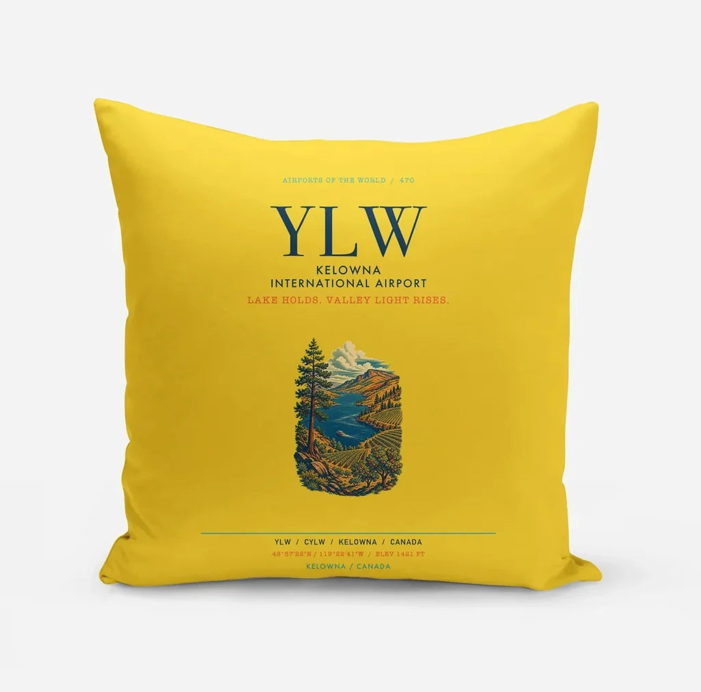 Kelowna International Airport (YLW) design on yellow pillow