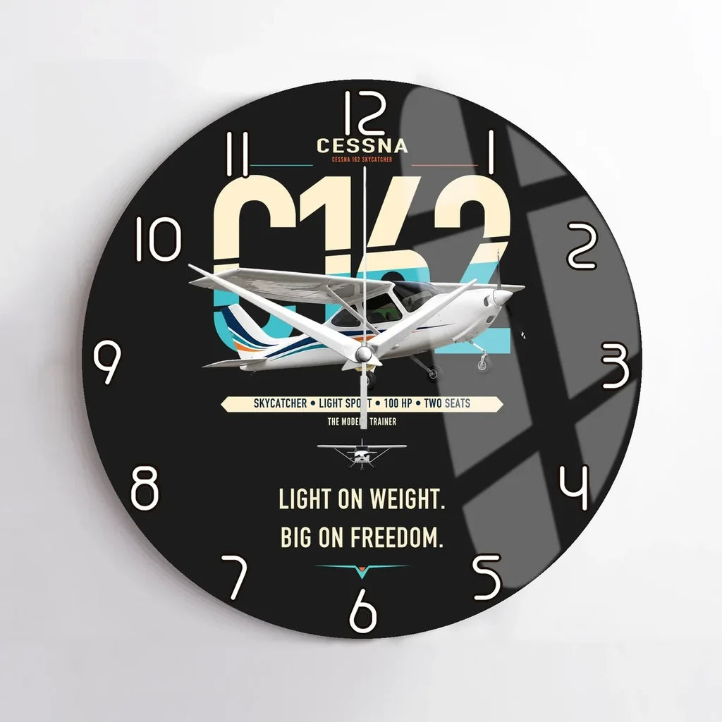 Cessna 162 Skycatcher design on black no frame wall clock