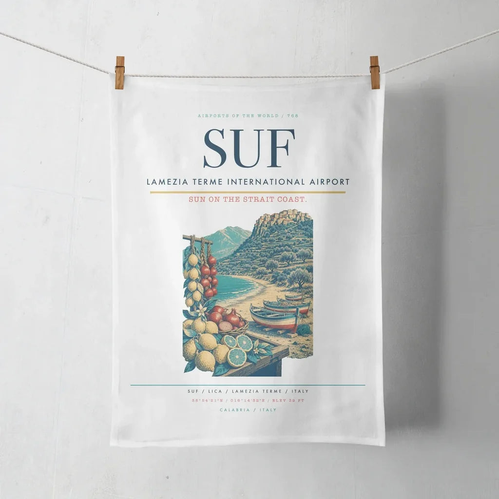 Lamezia Terme International Airport (SUF) design on white towel