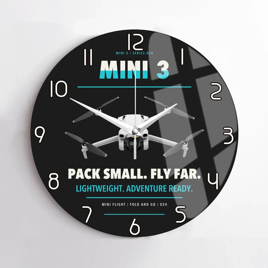 DJI Mini 3 design on black no frame wall clock