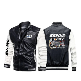 Boeing 747 & PW4000-94 Engine Stylish Leather Bomber Jackets