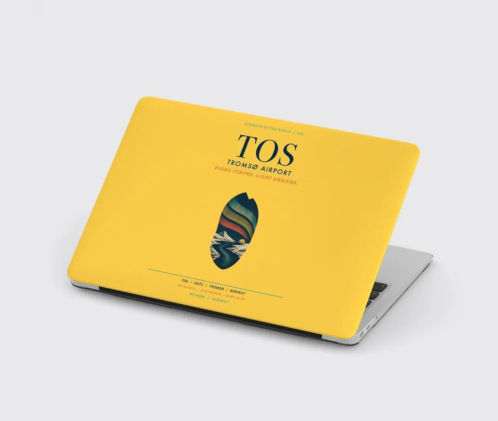 Tromsø Airport (TOS) design on yellow MacBook case