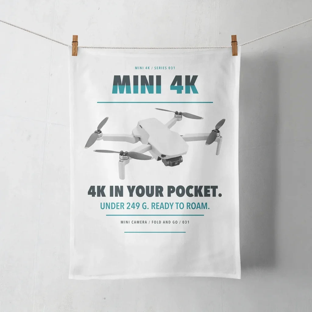 DJI Mini 4K design on white towel