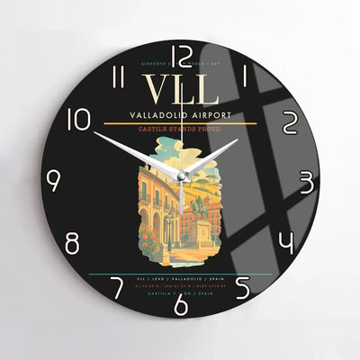 Valladolid Airport (VLL) design on black no frame wall clock
