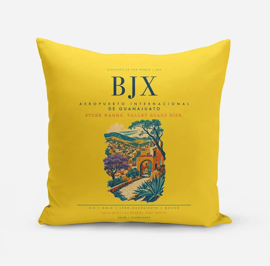 Aeropuerto Internacional de Guanajuato (BJX) design on yellow pillow