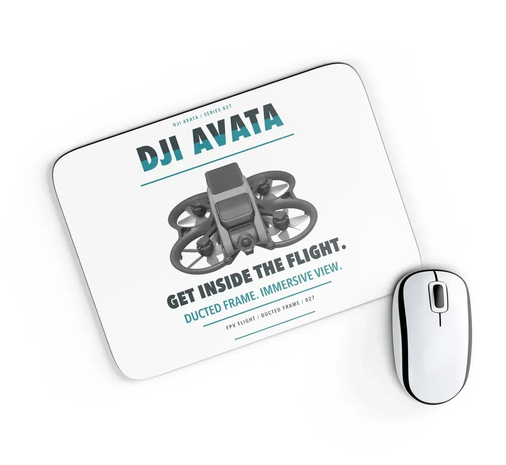 DJI Avata design on white rectangle mouse pad