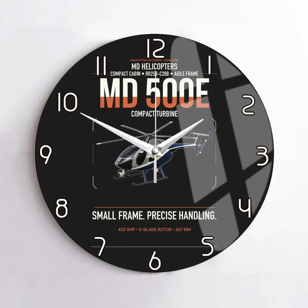 MD Helicopters MD 500E design on black no frame wall clock