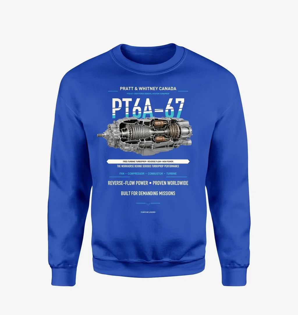 PT6A-67 design on blue sweatshirt