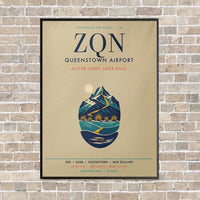 Thumbnail for Queenstown Airport ZQN vertical canvas print - framed - beige background