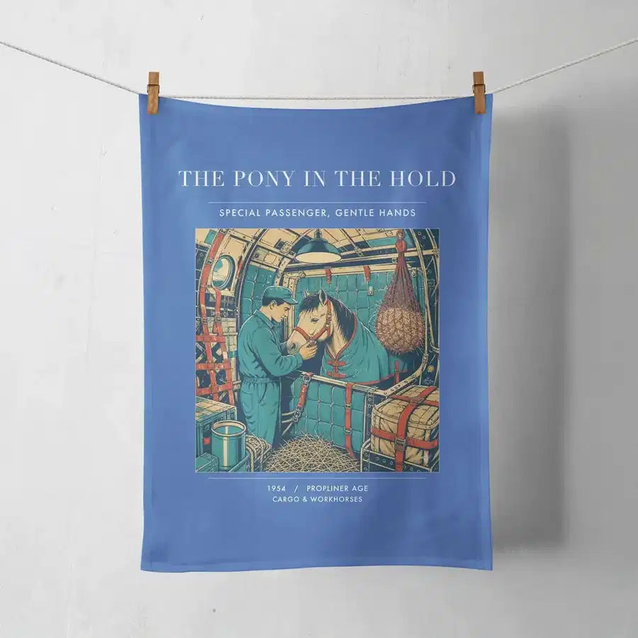VINTAGE G4235 - The Pony In The Hold - Designed Towels design on blue