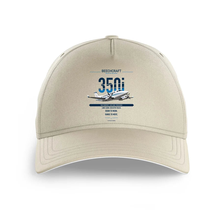 Beechcraft King Air 350i design on beige printed hat