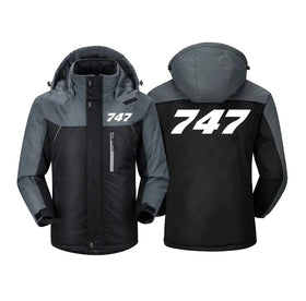 Boeing 747 Flat Text Thick Winter Jackets