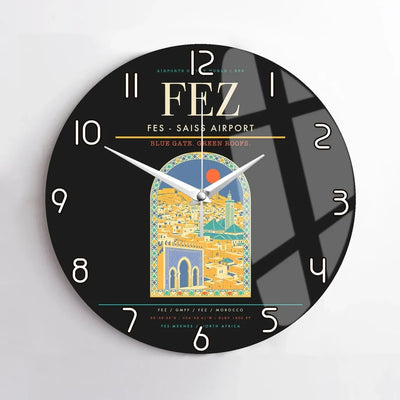 Fes (FEZ) design on black no frame wall clock