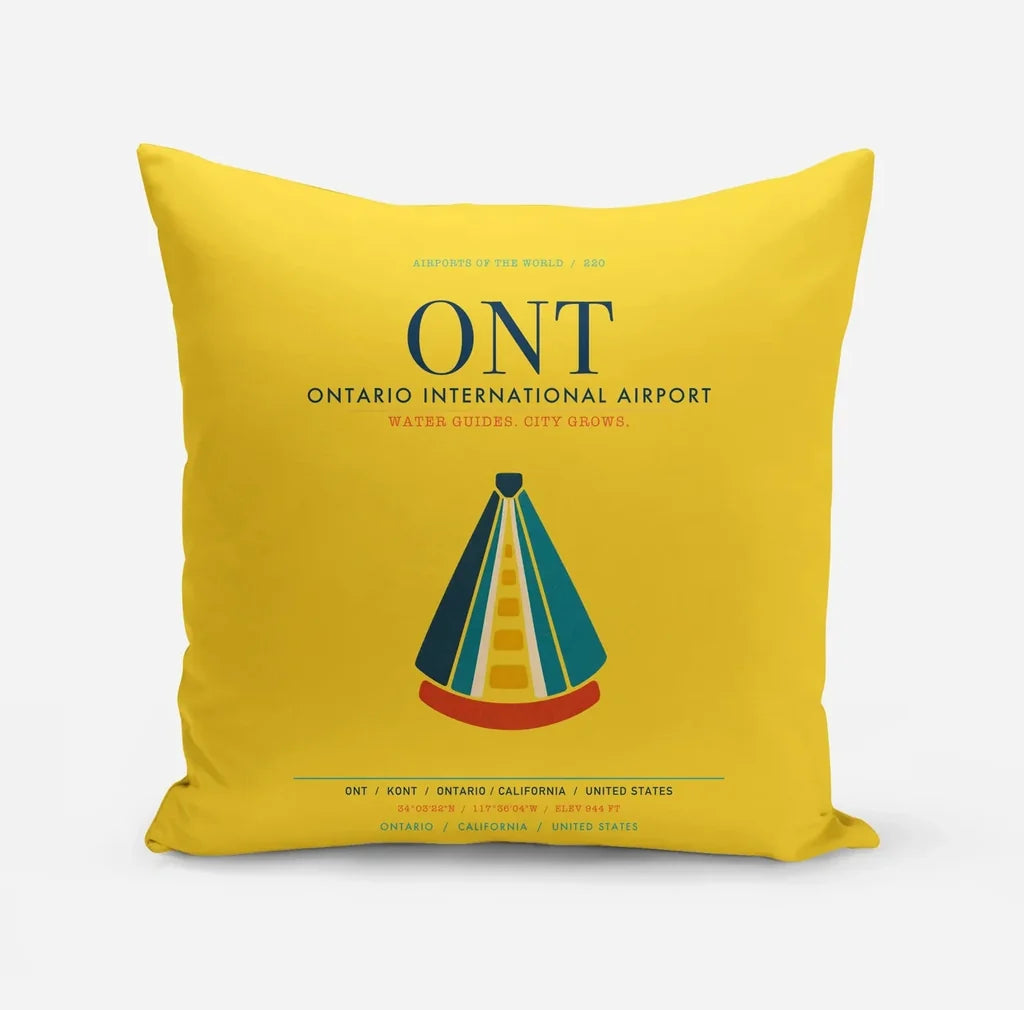 Ontario International Airport (ONT) design on yellow pillow