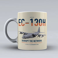 Thumbnail for EC-130H Compass Call design on beige ceramic mug, double-side print
