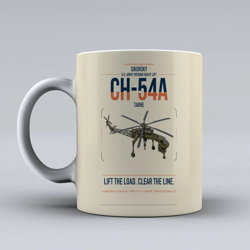 Sikorsky CH-54A Tarhe design on beige ceramic mug, double-side print