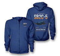 Thumbnail for SB2C-5 Helldiver design on blue premium zipped hoodie, double-side print