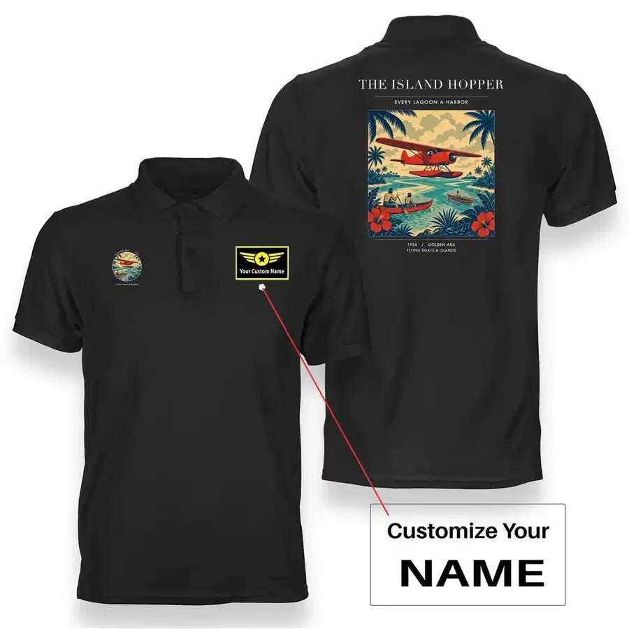 VINTAGE G4024 - The Island Hopper - Double-Side Polo T-Shirt design on black+name
