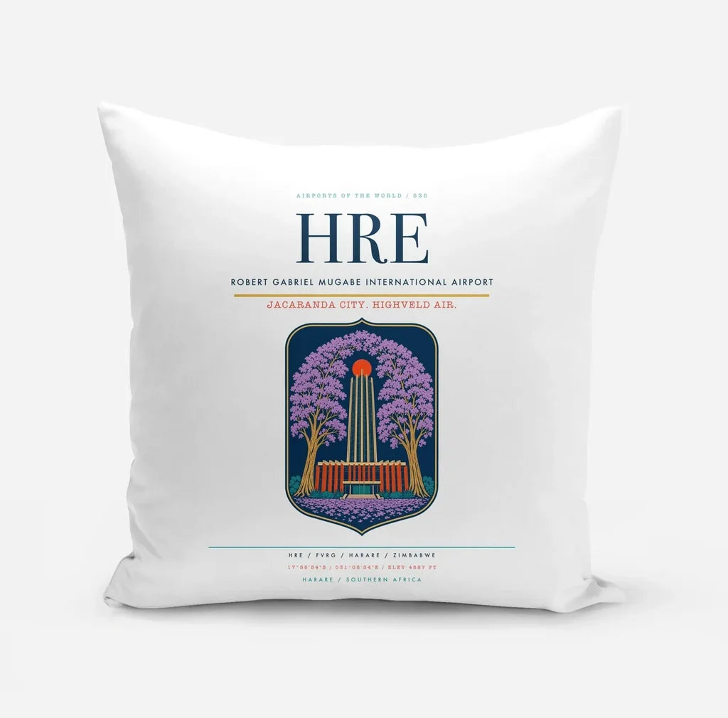 Robert Gabriel Mugabe International Airport (HRE) design on white pillow