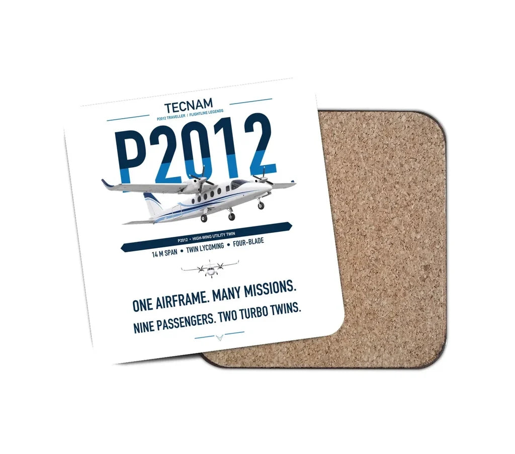 Tecnam P2012 Traveller design on white 1 piece coaster
