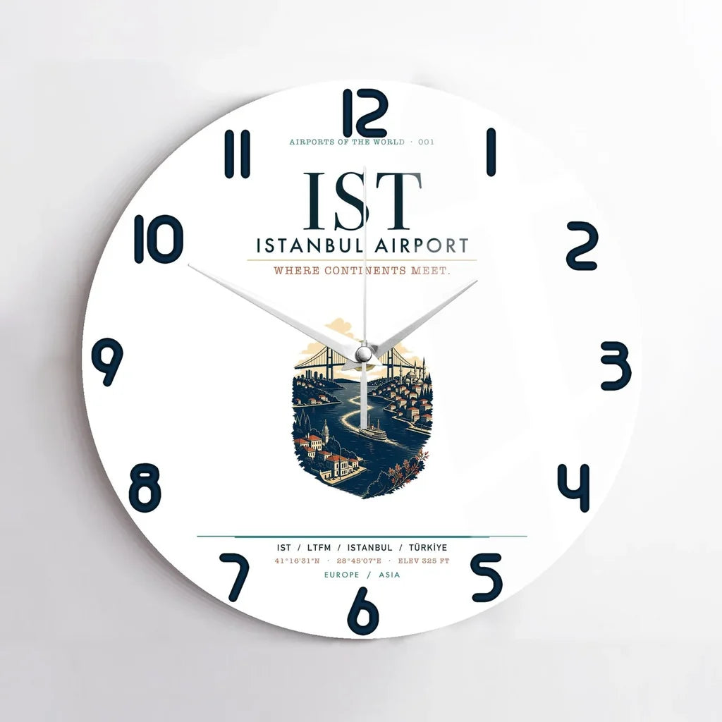 Istanbul Airport (IST) design on white no frame wall clock