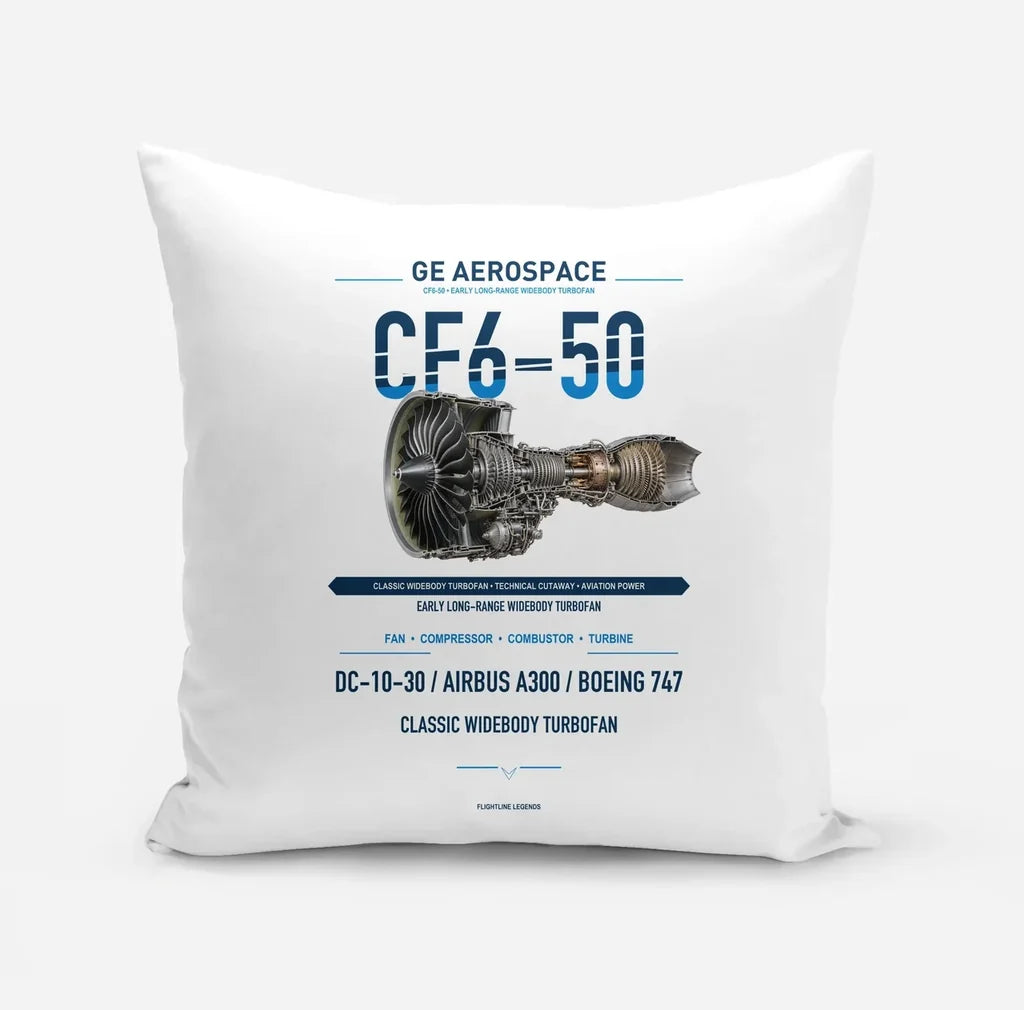 CF6-50 design on white pillow